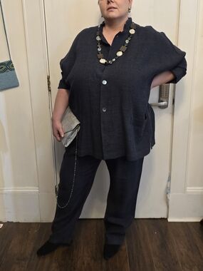 eskandar Dark Navy Linen Relaxed Pants Set